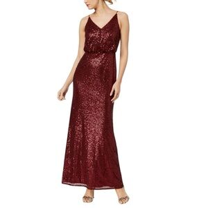 Adrianna Papell Sequined Blouson Gown in Deep Wine Dress Size 8
